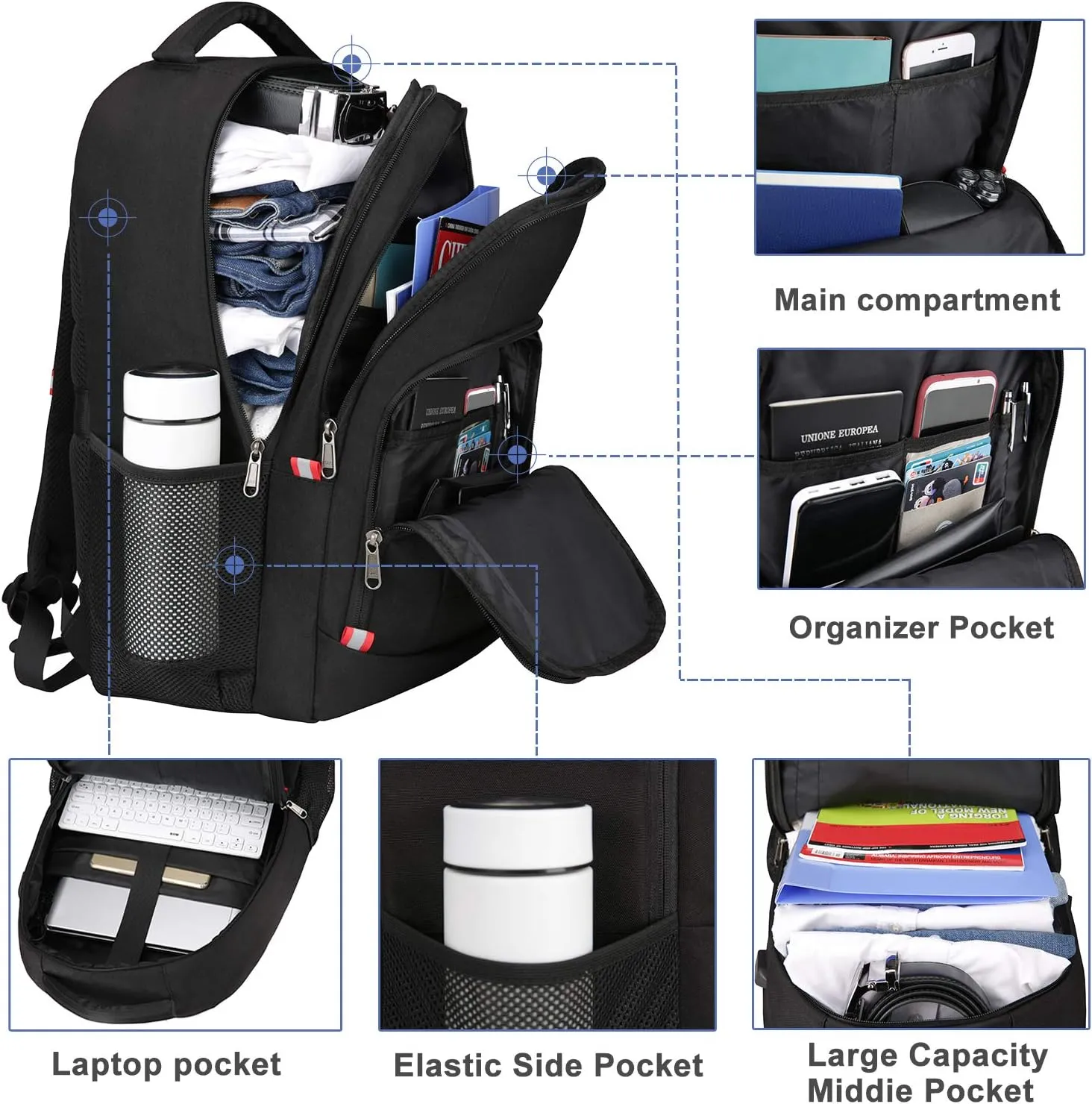 Della Gao Laptop Backpack for Men, Large Anti-Theft Business Travel Backpack with USB Charging Port, Water Resistant College School Computer Bag for Men/Women for 17 Inch Laptop and Notebook