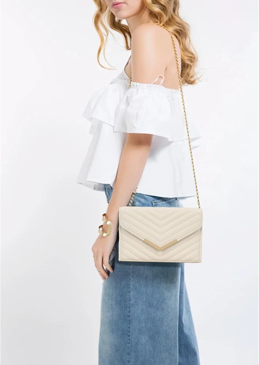 DEXMAY Women Clutch Purses Fashion Quilted Vegan Leather Envelope Evening Handbags Crossbody Bags with Chain Shoulder Strap