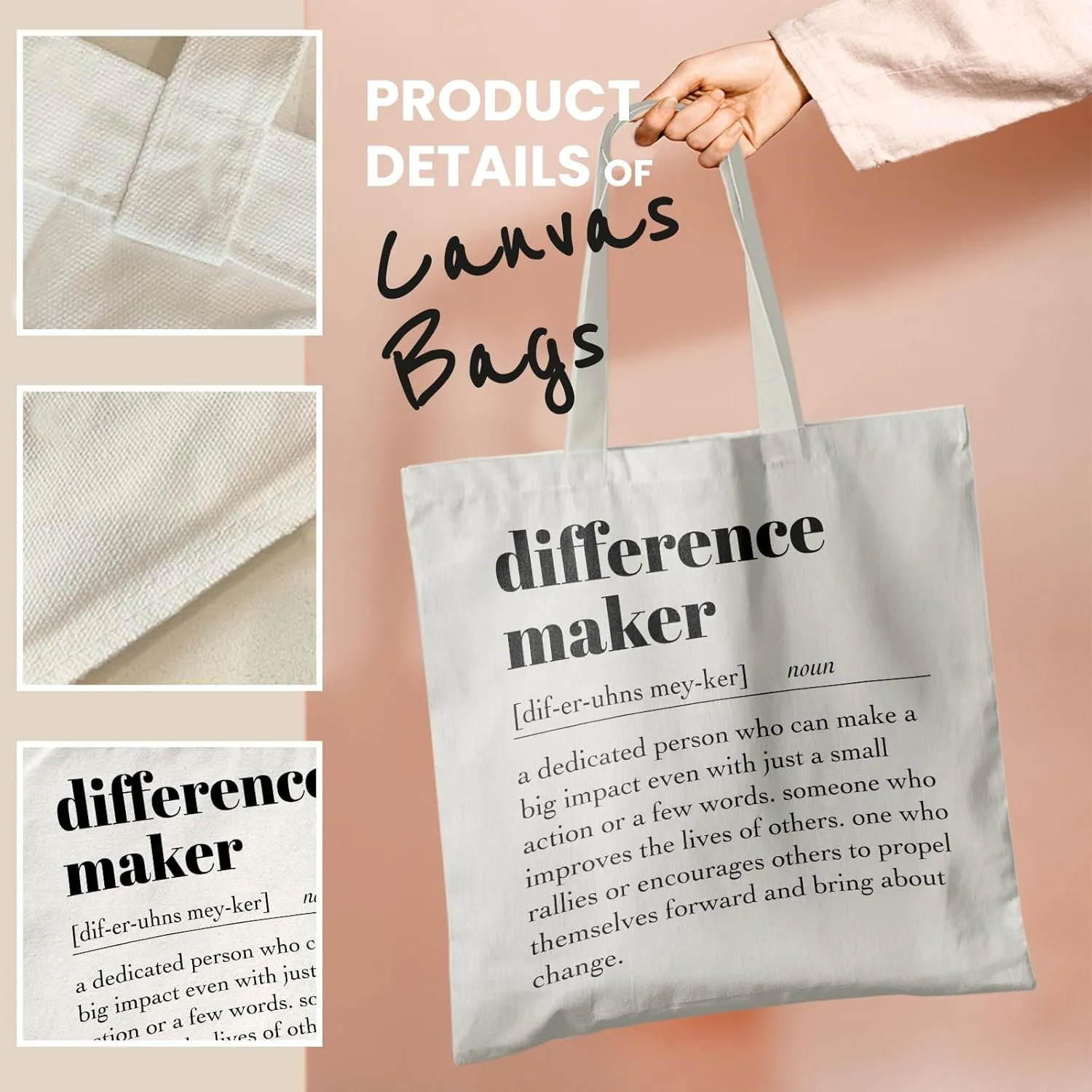 Difference Maker Sign Canvas Tote Bag -ToteBag, Thank You Gift for Women, Assistant Principal Appreciation Gifts
