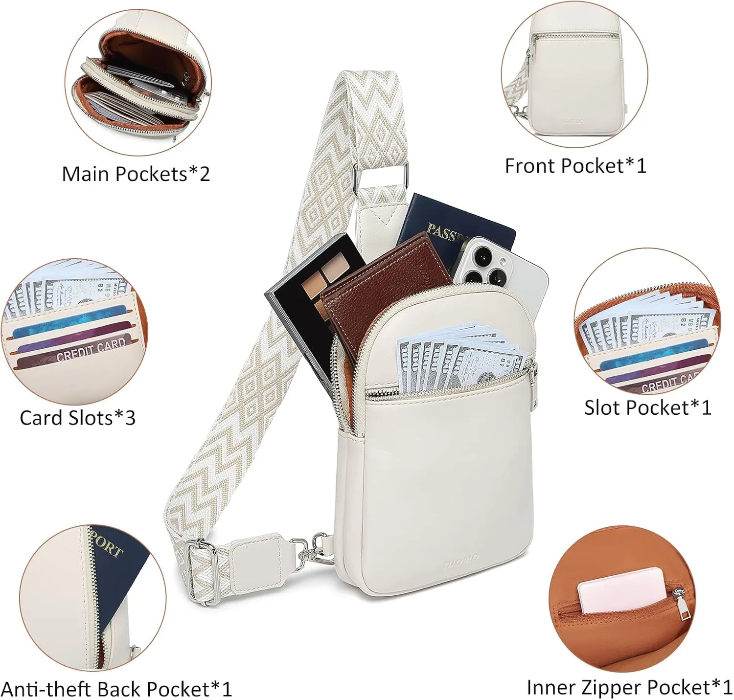 DIOMO Anti Theft Small Sling Bag for Women Cross Body Bag Trendy, RFID Fanny Packs Vegan Leather for Women Travel Belt Purse