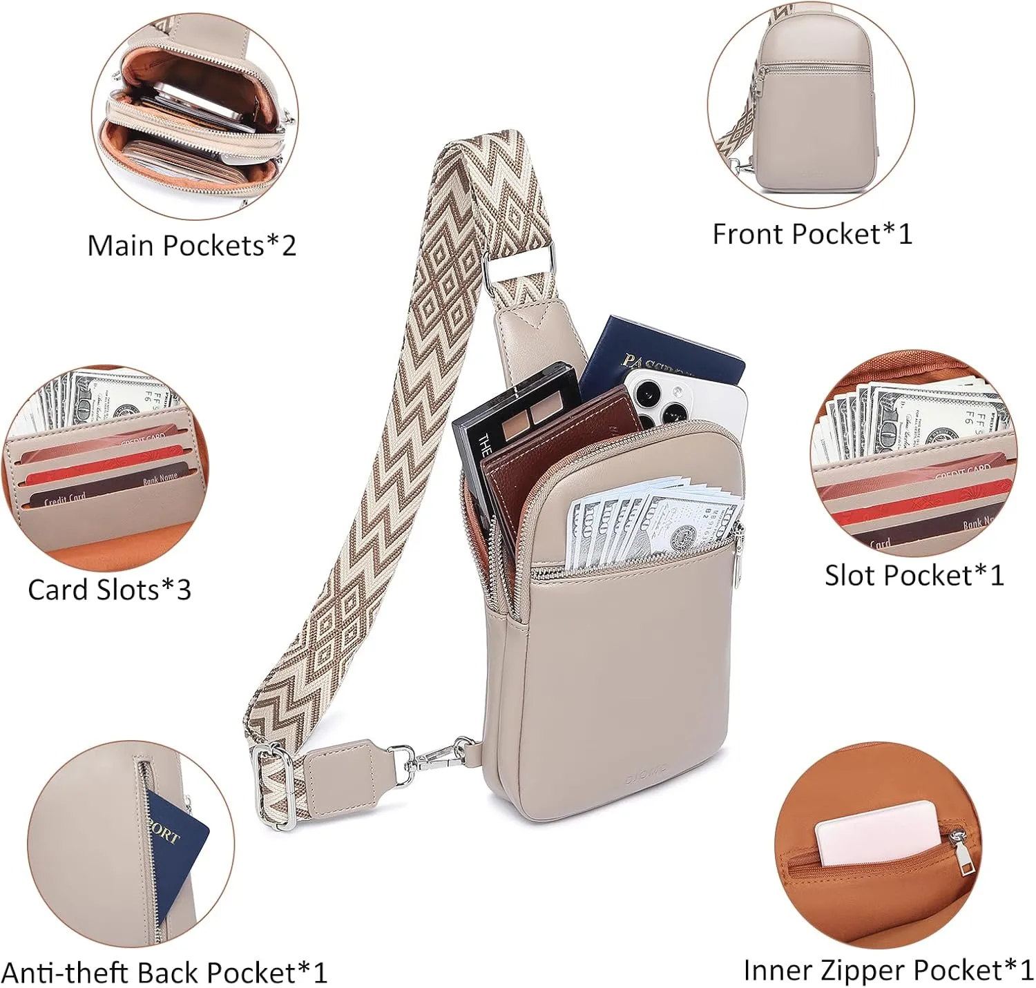 DIOMO Anti Theft Small Sling Bag for Women Cross Body Bag Trendy, RFID Fanny Packs Vegan Leather for Women Travel Belt Purse