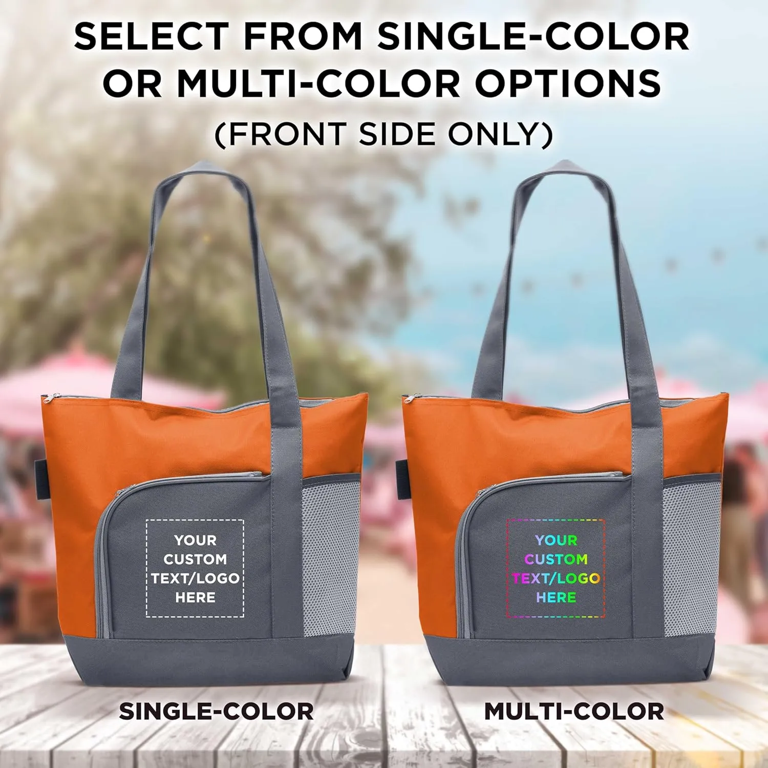 DISCOUNT PROMOS Custom Go Getter Sport Tote Beach Bags Set of 1, Personalized Text, Logo, Picture - Reusable, Great for Shopping, Beach, Picnic, Other Outdoor Adventure - Orange