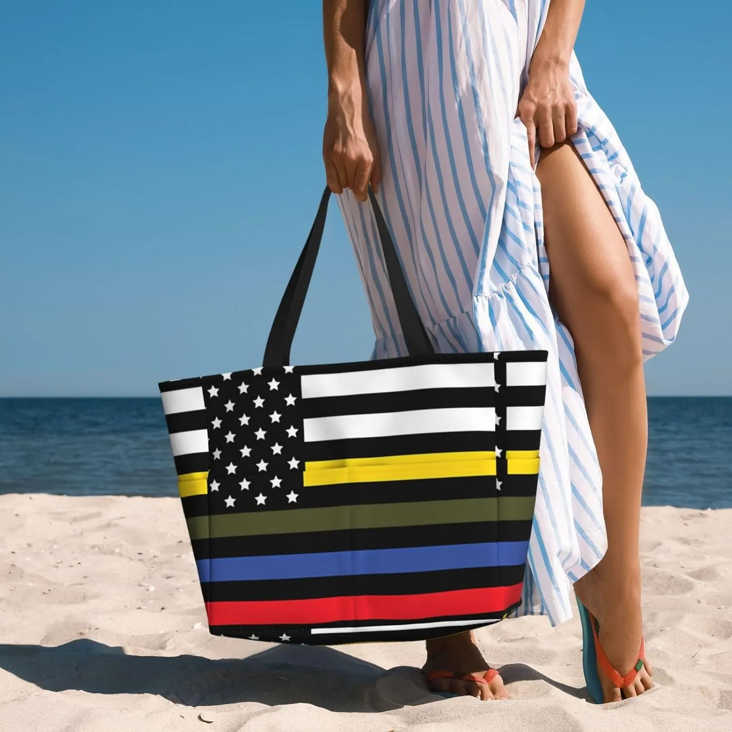 Dispatch Police Military Fire Flag Tote Bag With 8 Storage Pockets Top Zip Shoulder Bag Handbag For Travel Work Women