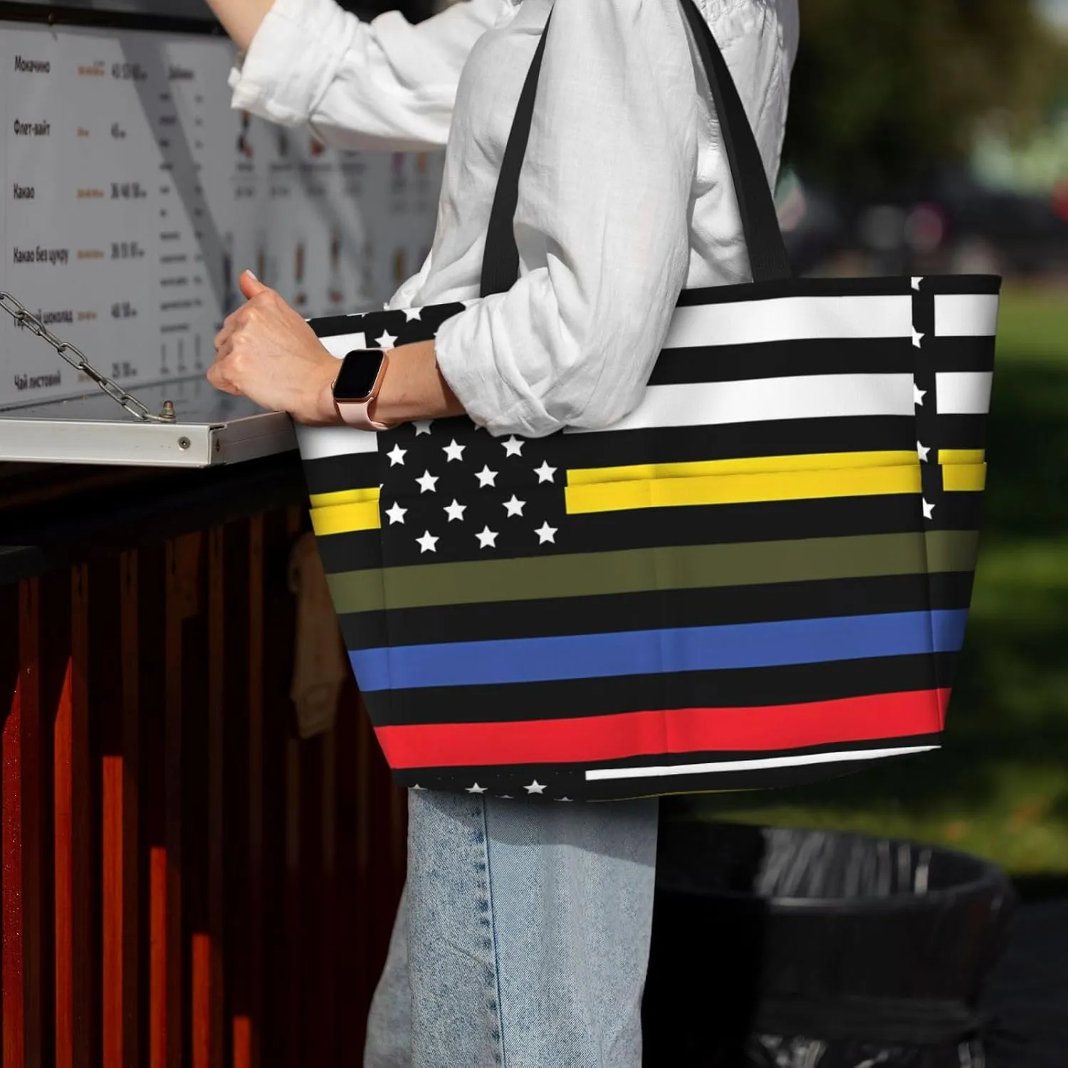 Dispatch Police Military Fire Flag Tote Bag With 8 Storage Pockets Top Zip Shoulder Bag Handbag For Travel Work Women