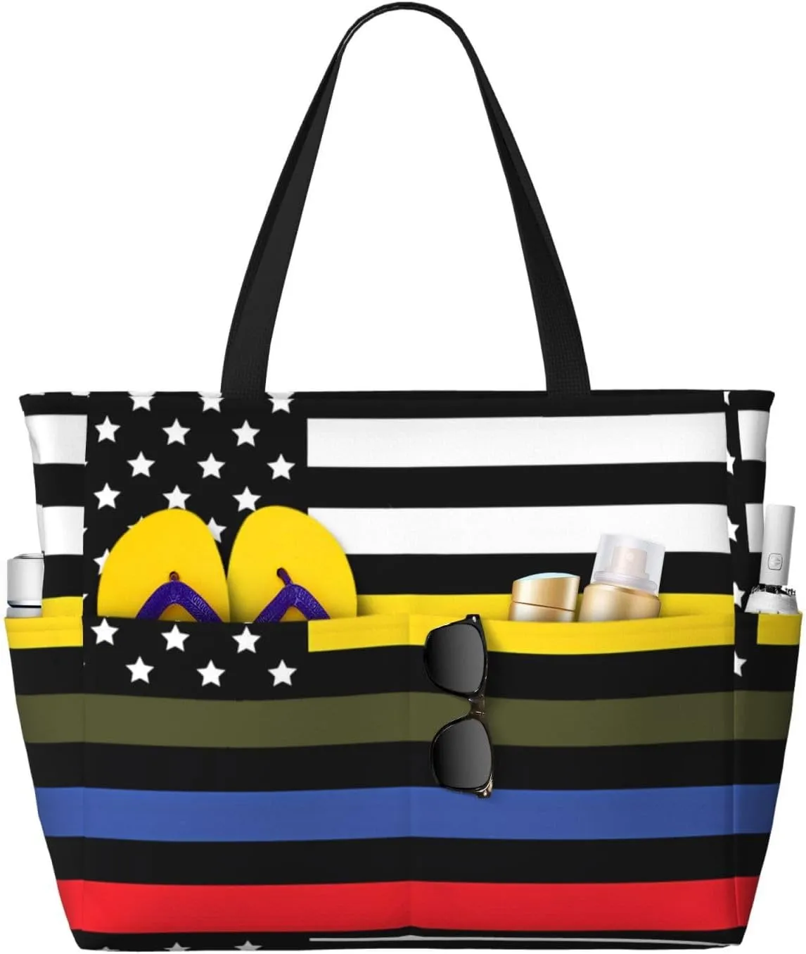 Dispatch Police Military Fire Flag Tote Bag With 8 Storage Pockets Top Zip Shoulder Bag Handbag For Travel Work Women