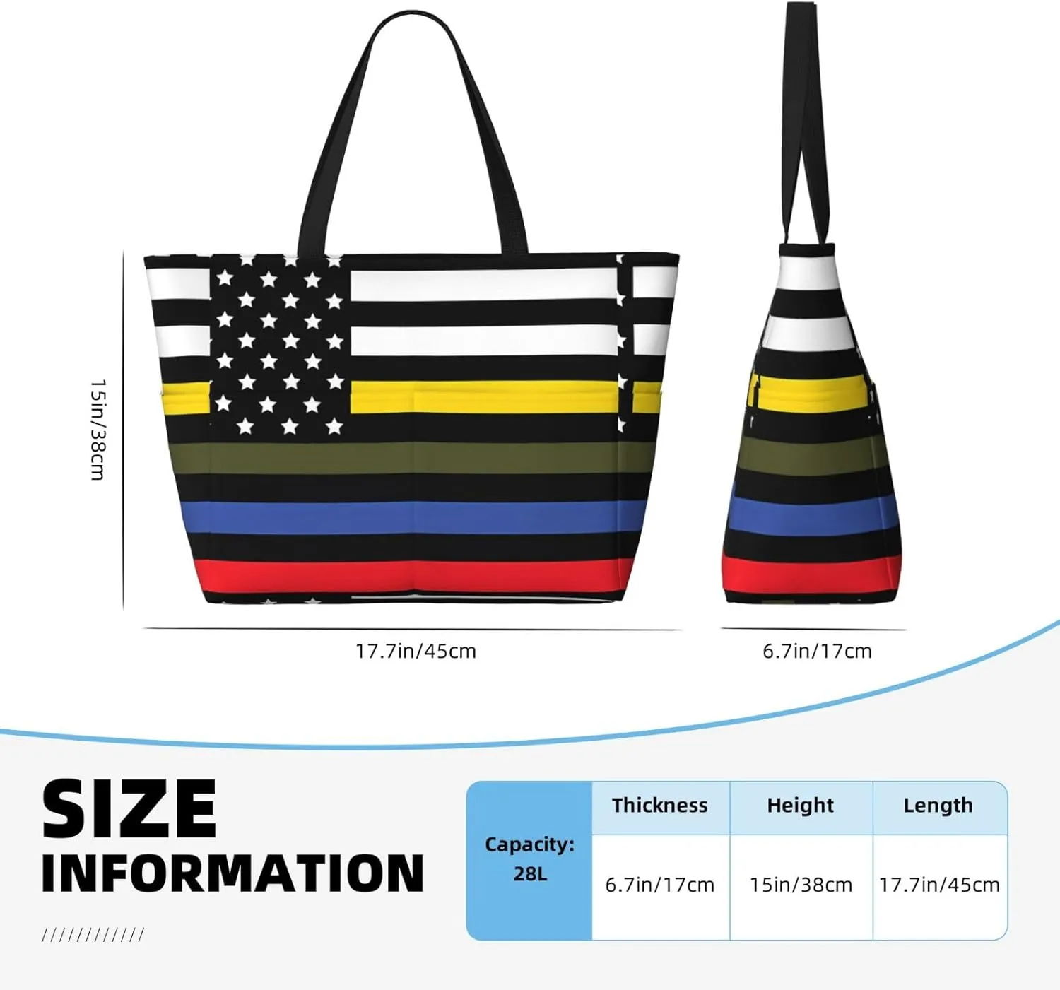 Dispatch Police Military Fire Flag Tote Bag With 8 Storage Pockets Top Zip Shoulder Bag Handbag For Travel Work Women