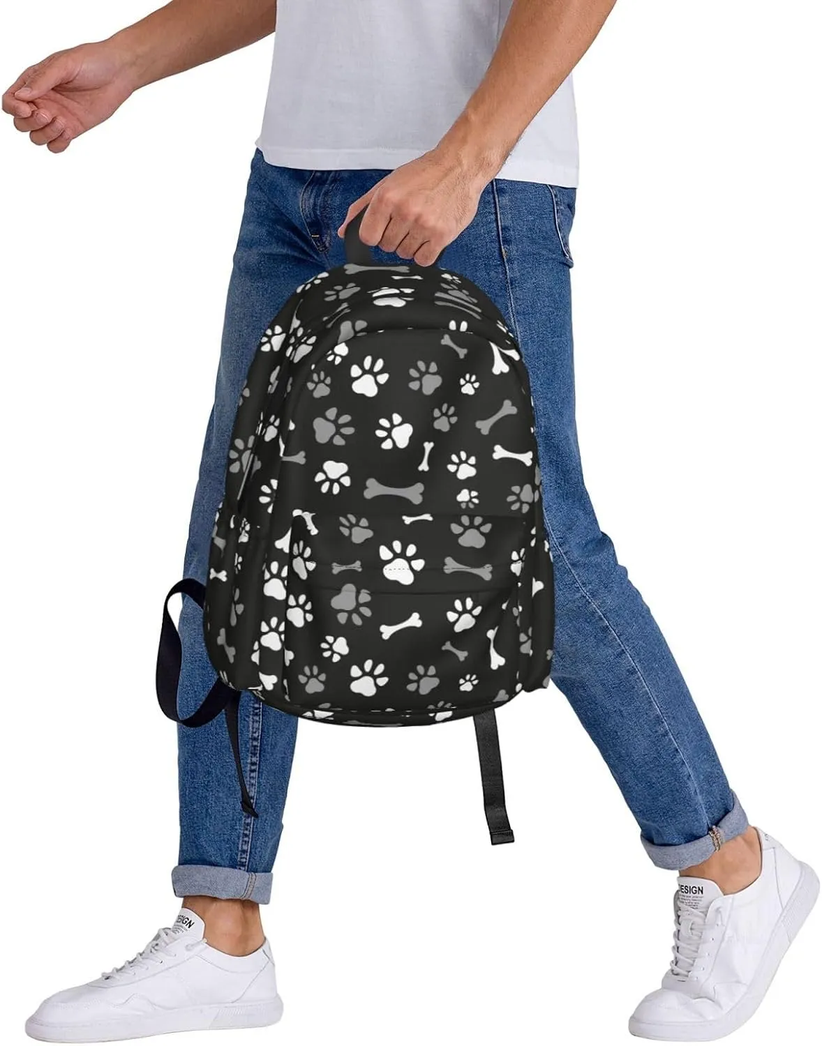 Dog Paws And Bones Laptop Backpack For Men Women, Animal Footprints Lightweight Daypack Bookbag For Daily Commutes Business Travel Hiking