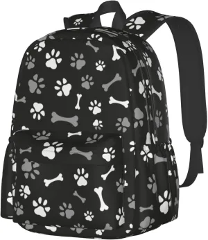 Dog Paws And Bones Laptop Backpack For Men Women, Animal Footprints Lightweight Daypack Bookbag For Daily Commutes Business Travel Hiking