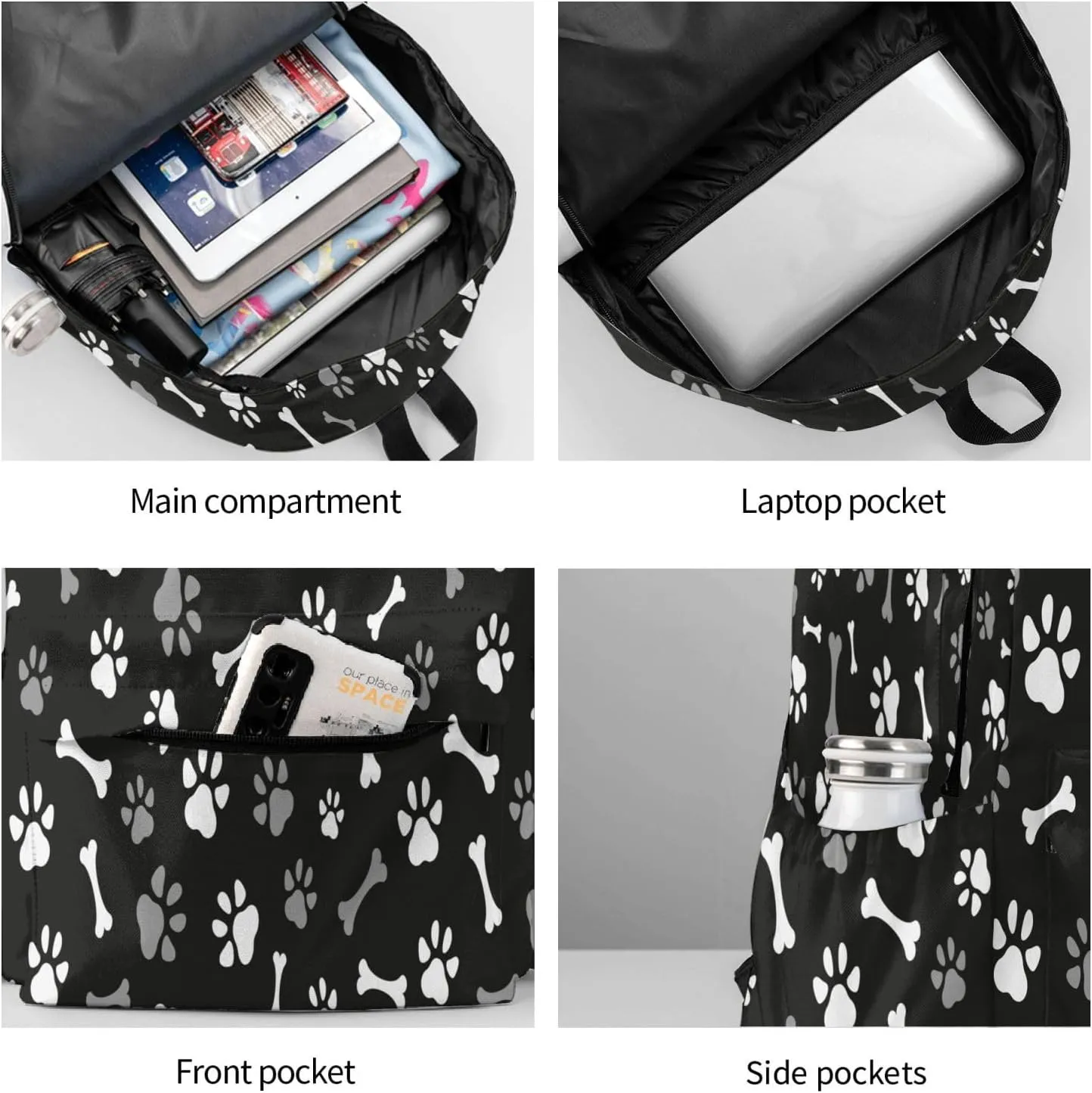 Dog Paws And Bones Laptop Backpack For Men Women, Animal Footprints Lightweight Daypack Bookbag For Daily Commutes Business Travel Hiking