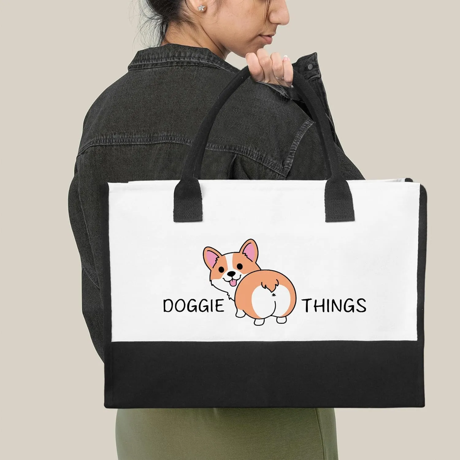 Doggie Things Canvas Tote Bag Canvas Beach Bag for Women,Dog Lovers Gifts for Women,Birthday Christmas Cute Gifts.