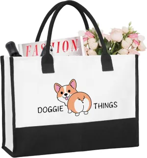 Doggie Things Canvas Tote Bag Canvas Beach Bag for Women,Dog Lovers Gifts for Women,Birthday Christmas Cute Gifts.
