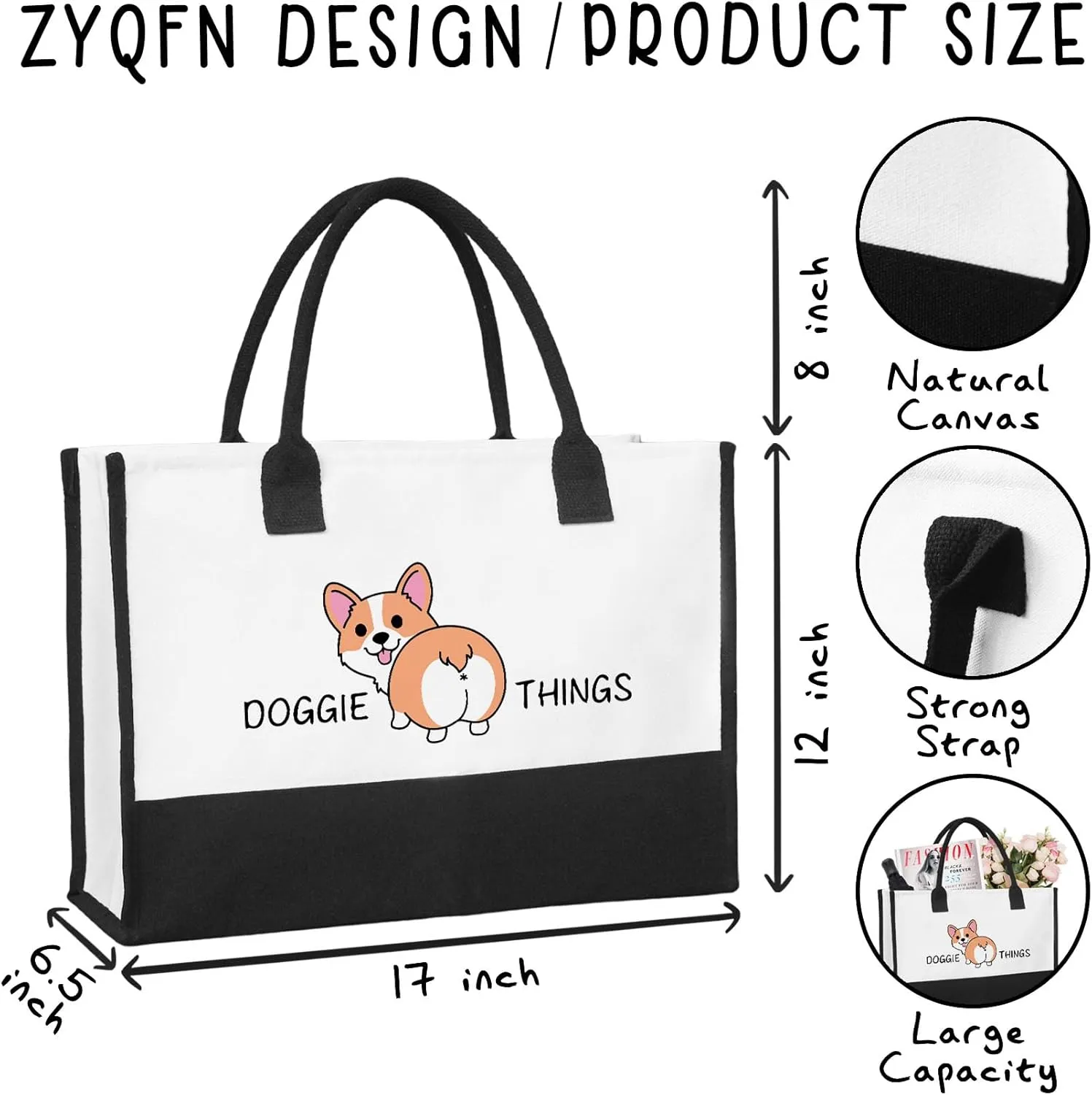 Doggie Things Canvas Tote Bag Canvas Beach Bag for Women,Dog Lovers Gifts for Women,Birthday Christmas Cute Gifts.