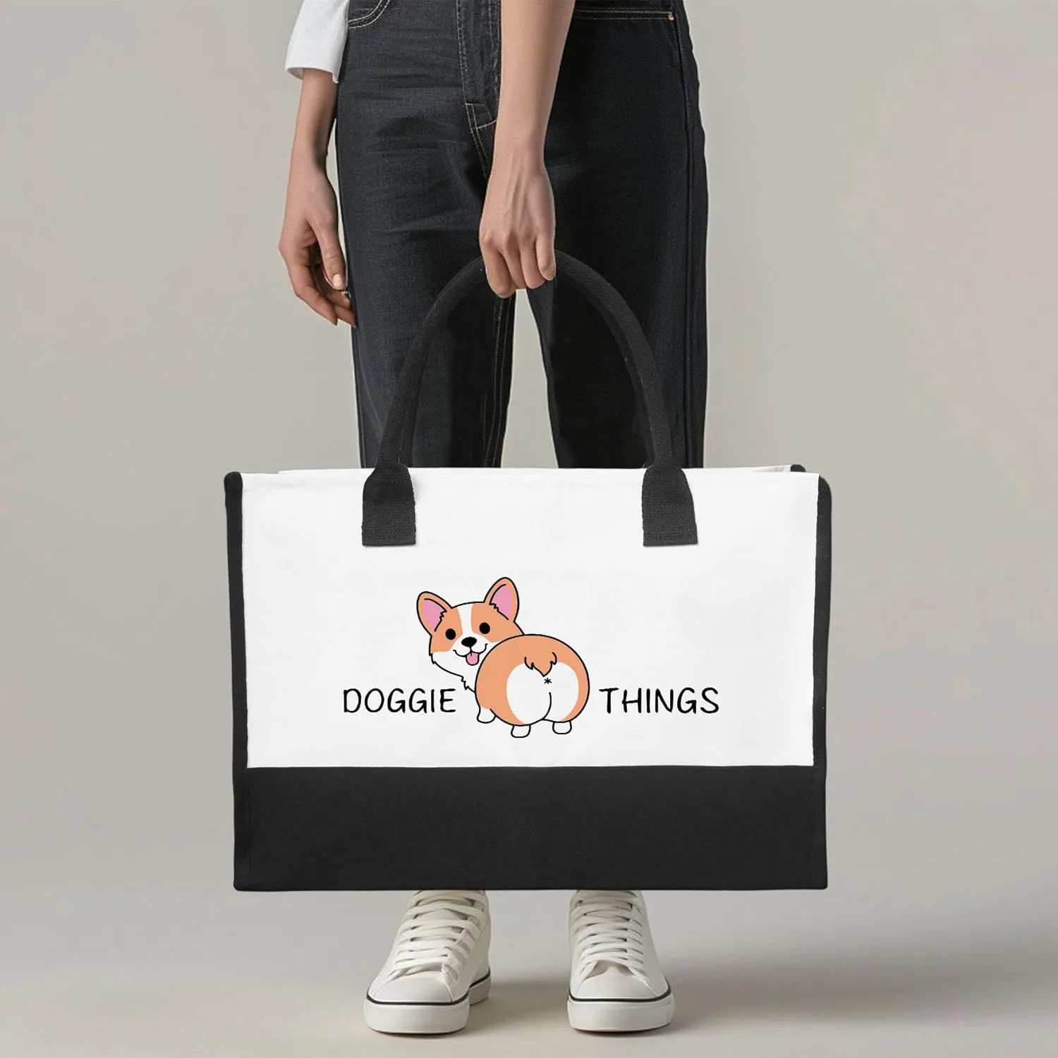 Doggie Things Canvas Tote Bag Canvas Beach Bag for Women,Dog Lovers Gifts for Women,Birthday Christmas Cute Gifts.
