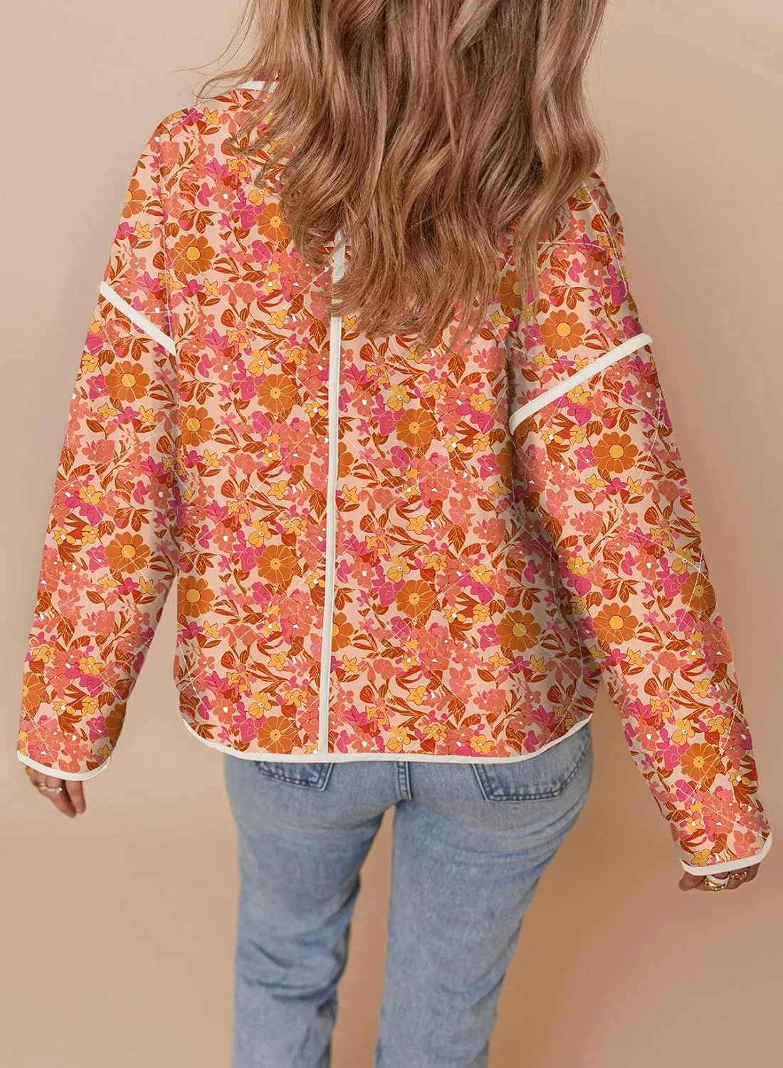 Dokotoo Warm Quilted Jackets for Women Long Sleeve Floral Print Button Down Puffer Jacket Coats with Pockets