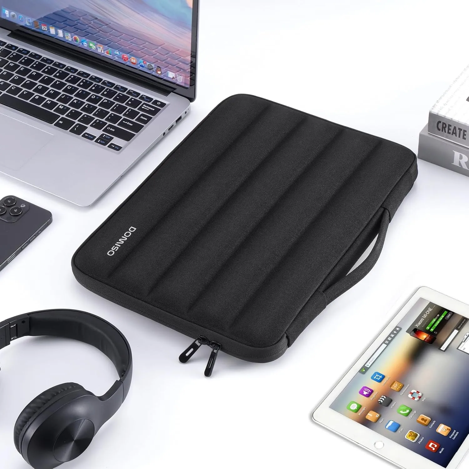 DOMISO 14 inch Laptop Sleeve Bag Shockproof Protective Carrying Case Water-Resistant Handbag with Handle Compatible with MacBook/HP/Dell,Black