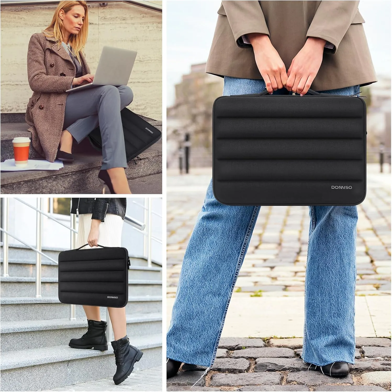 DOMISO 14 inch Laptop Sleeve Bag Shockproof Protective Carrying Case Water-Resistant Handbag with Handle Compatible with MacBook/HP/Dell,Black