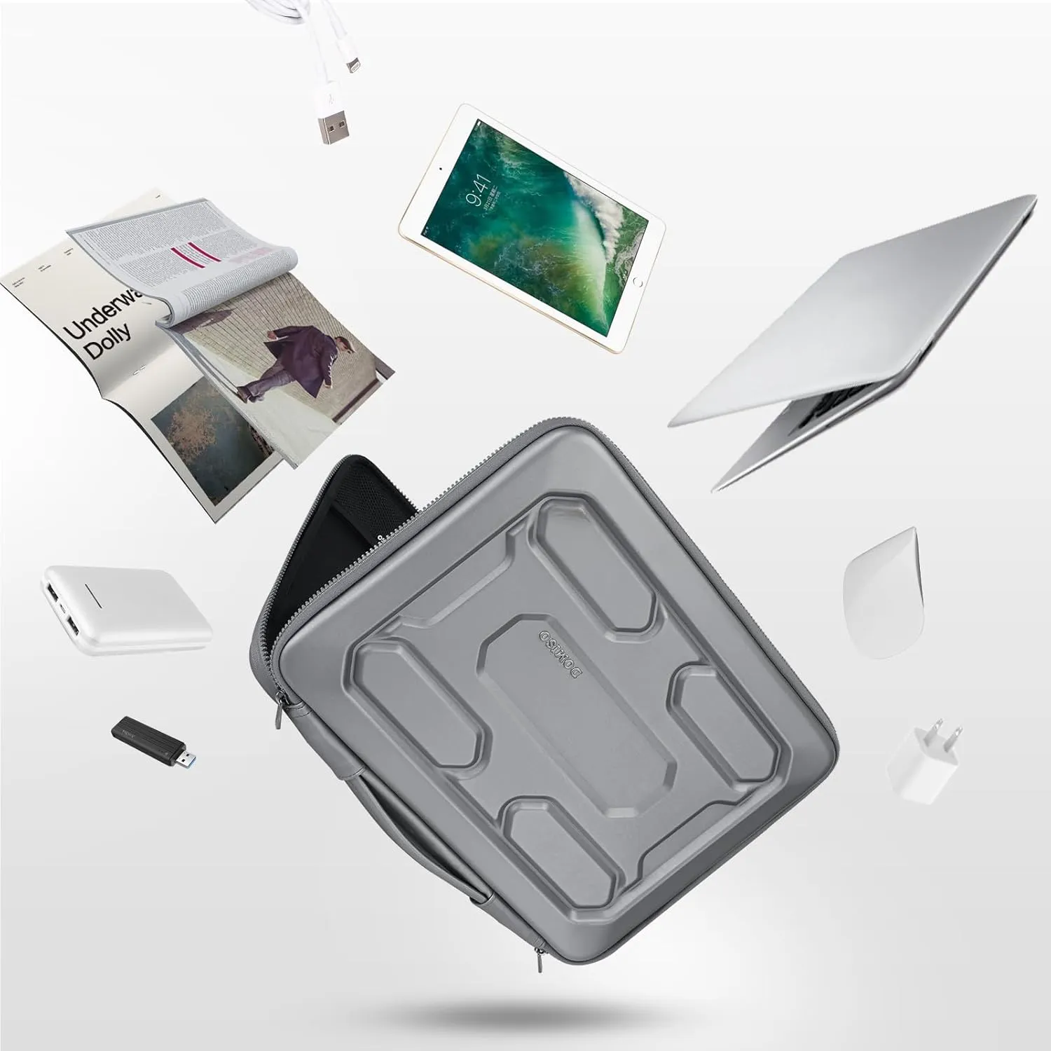 DOMISO 14 inch Laptop Sleeve with Handle Shockproof Computer Bag Waterproof EVA Protective Carrying Case for 14" ThinkPad E480/Yoga 920/13.5" Microsoft Surface Book/HP Pavilion 14 Stream 14, Silver