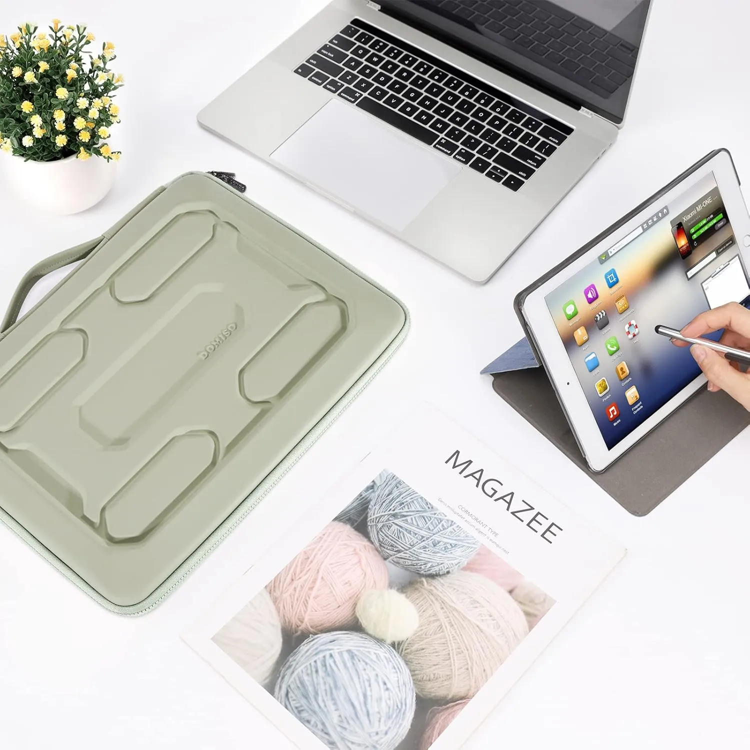 DOMISO 14 inch Laptop Sleeve with Handle Shockproof Computer Bag Waterproof EVA Protective Carrying Case for 14" ThinkPad E480/Yoga 920/13.5" Microsoft Surface Book/HP Pavilion 14 Stream 14,Mint Green