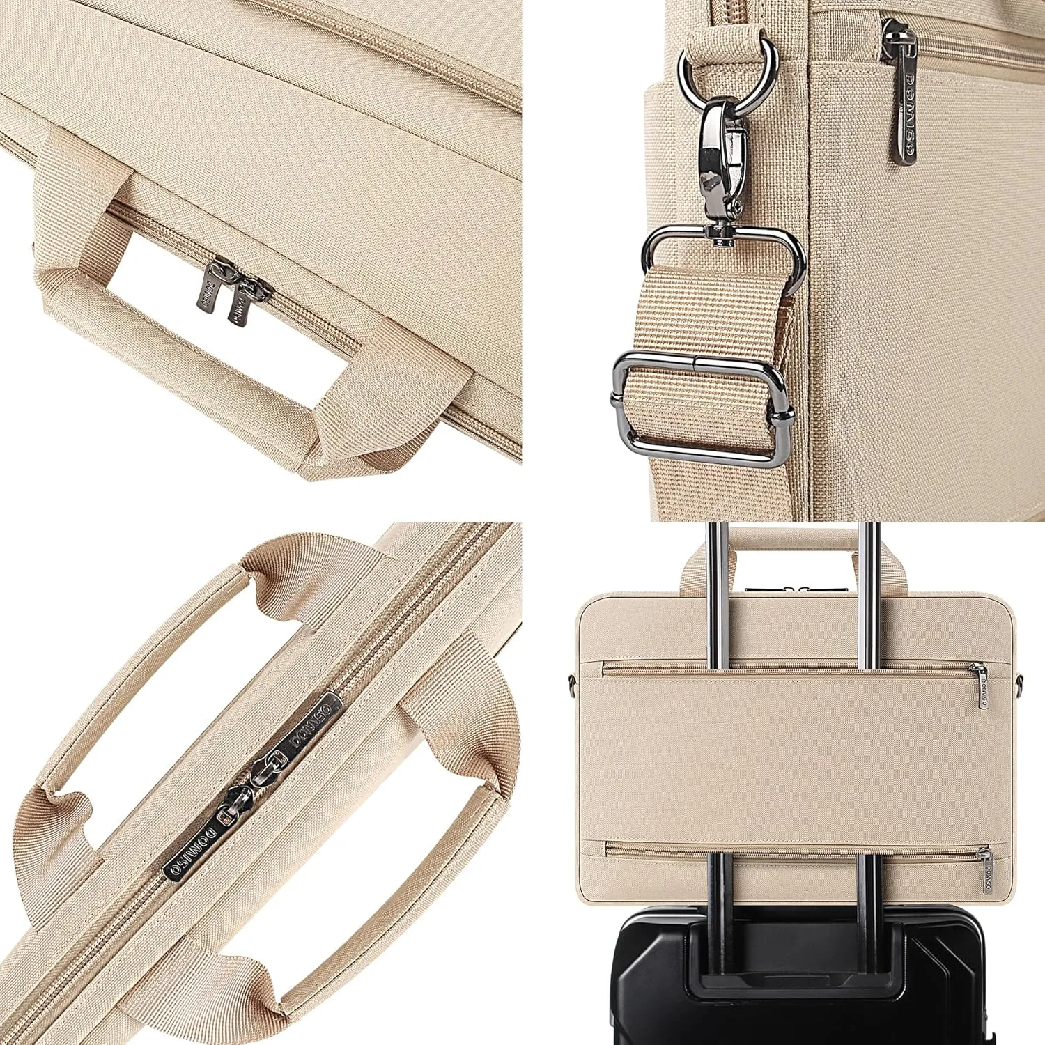 DOMISO 15.6 Inch Laptop Carrying Bag Business Briefcase Waterproof Messenger Shoulder Bag for 15"-15.6" Laptop/Apple/IdeaPad/Acer Aspire/HP ENVY 15 / Dell XPS 15, Beige