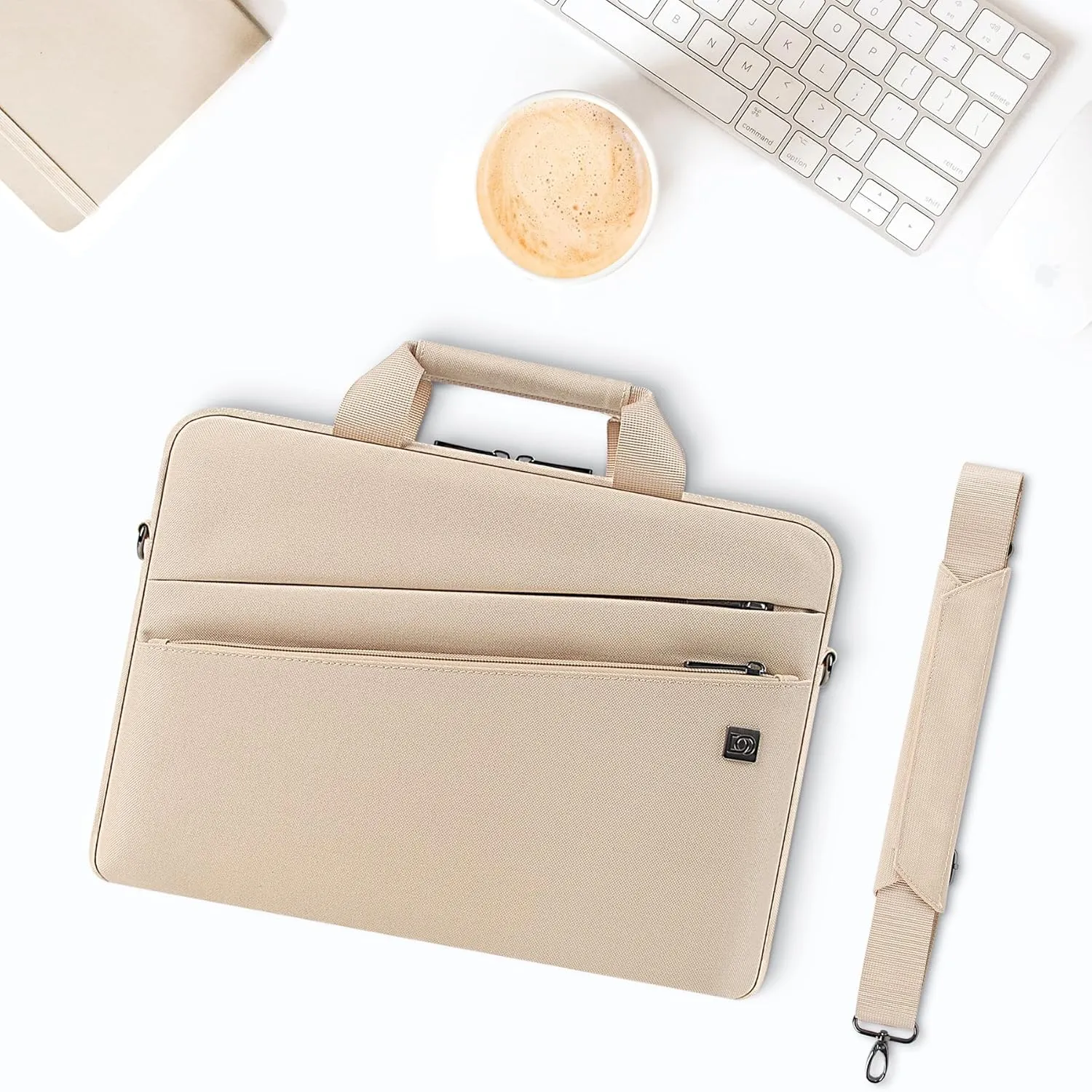 DOMISO 15.6 Inch Laptop Carrying Bag Business Briefcase Waterproof Messenger Shoulder Bag for 15"-15.6" Laptop/Apple/IdeaPad/Acer Aspire/HP ENVY 15 / Dell XPS 15, Beige