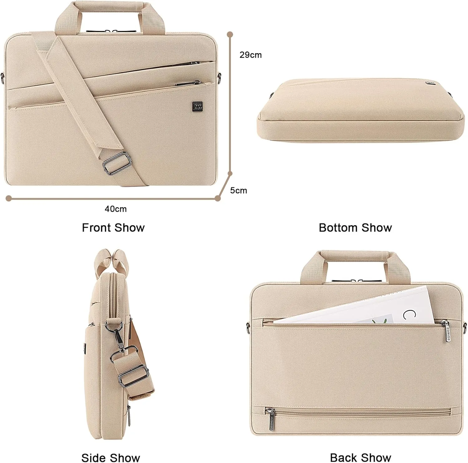 DOMISO 15.6 Inch Laptop Carrying Bag Business Briefcase Waterproof Messenger Shoulder Bag for 15"-15.6" Laptop/Apple/IdeaPad/Acer Aspire/HP ENVY 15 / Dell XPS 15, Beige