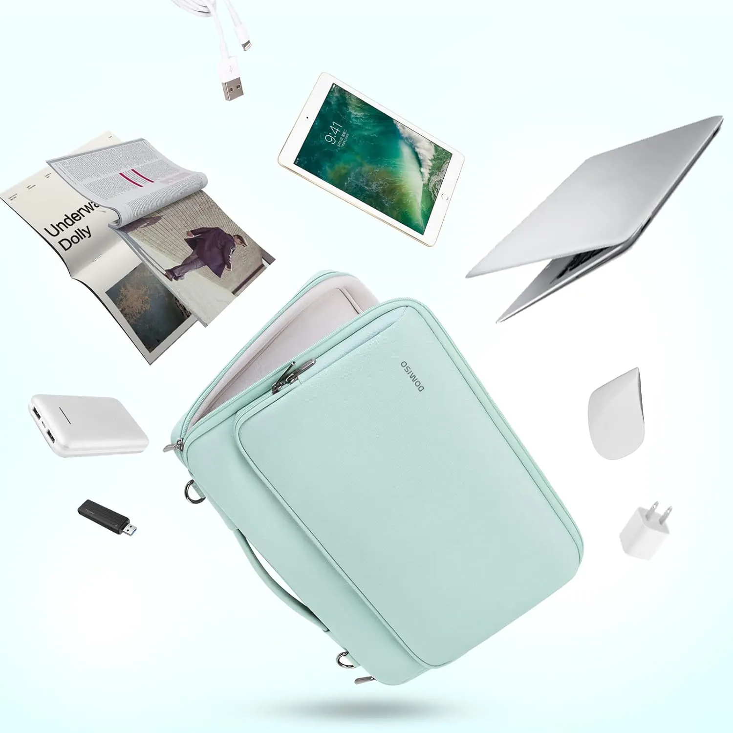 DOMISO 17.3 Inch Laptop Bag Cover Waterproof Notebook Shockproof Sleeve Case Shoulder Bag Protective Cover for 17.3" HP Pavilion 17/Envy 17/Dell/Lenovo IdeaPad 321, Mint Green