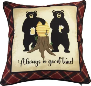 Donna Sharp Decorative Throw Pillow with Forest Grove (Good Time) Design and Easy-to-Remove Zip Closure - Square Pillows for Couch, Sofa, Beds and Chairs - 16" x 16"