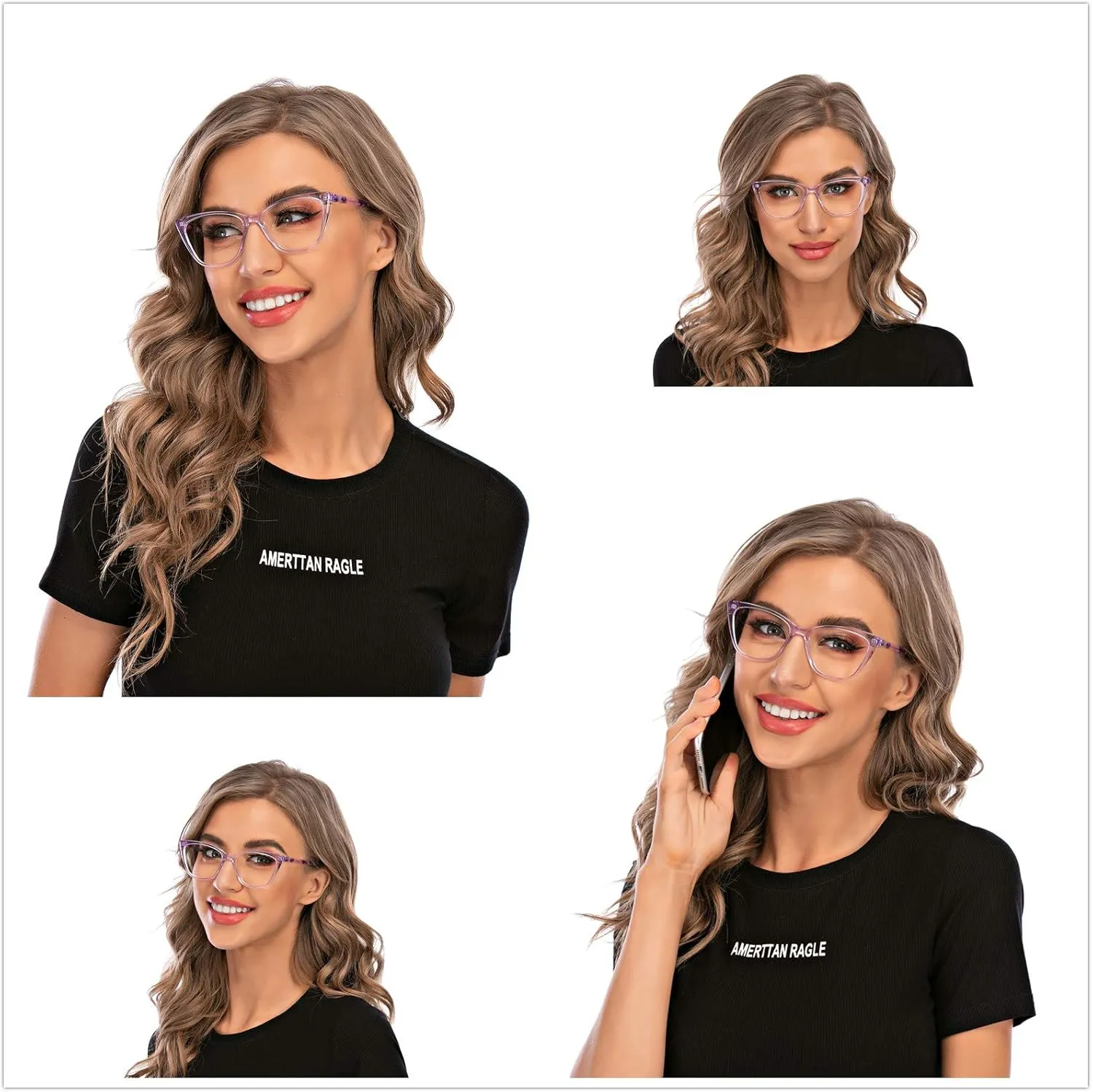 DOOViC Computer Reading Glasses Blue Light Blocking Anti Eyestrain Fashion Cat Eye Spring Hinge Readers for Women 0.0 Strength