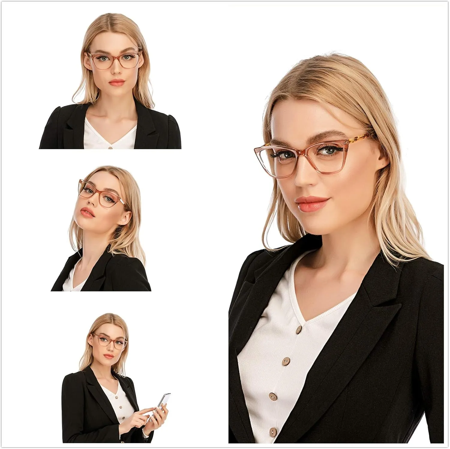 DOOViC Computer Reading Glasses Blue Light Blocking Anti Eyestrain Fashion Cat Eye Spring Hinge Readers for Women 0.0 Strength