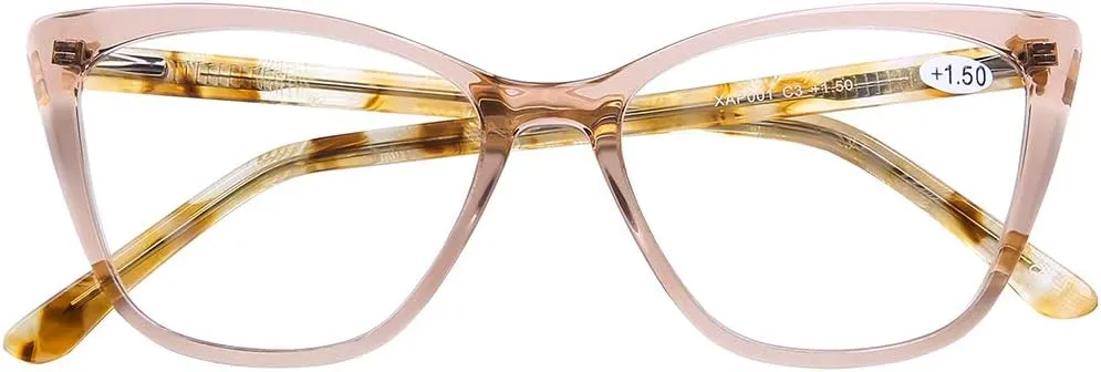 DOOViC Computer Reading Glasses Blue Light Blocking Anti Eyestrain Fashion Cat Eye Spring Hinge Readers for Women 0.0 Strength