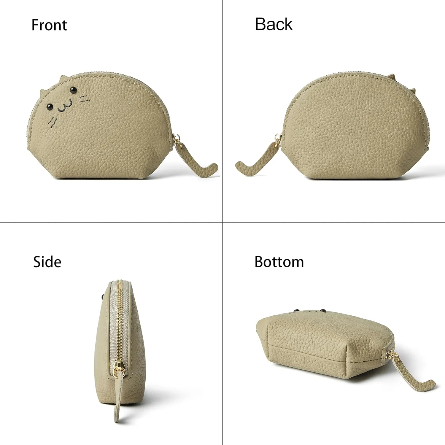 Doris&Jacky Leather Zipper Coin Purse Lovely Cat Design Coin Pouch And Wallet With Keychain (1-Grey)