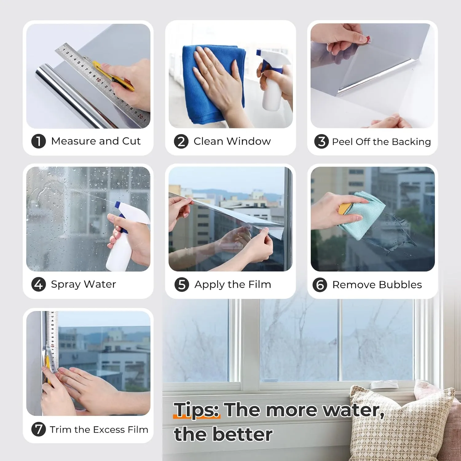 DOWELL Window Privacy Film, One Way Window Tint for Home, Static Cling Anti UV Sun Blocking Reflective Mirror Film, Heat Control See Out Not in Glass Tinting, Silver, 35.4" x 78.7"