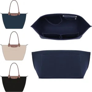 Doxo Purse Organizer Insert Compatible with Longchamp Le Pliage Large and More, Bag Organizer Insert with Cup Holder, 8 Compartments(Dark Blue,M)