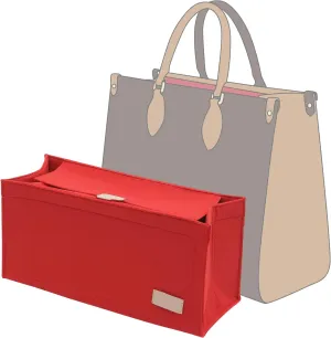 Doxo Purse Organizer Insert, Felt Bag Organizer with Zipper, Suitable for Lv Onthego GM & D Book Tote Bag Large and More (Red Cover, XL-GM)