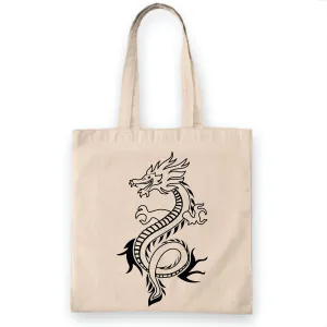 Dragon Stroke Gift Illustration in Stroke Style for Art Lovers Natural White Multicolor Canvas Tote Bag