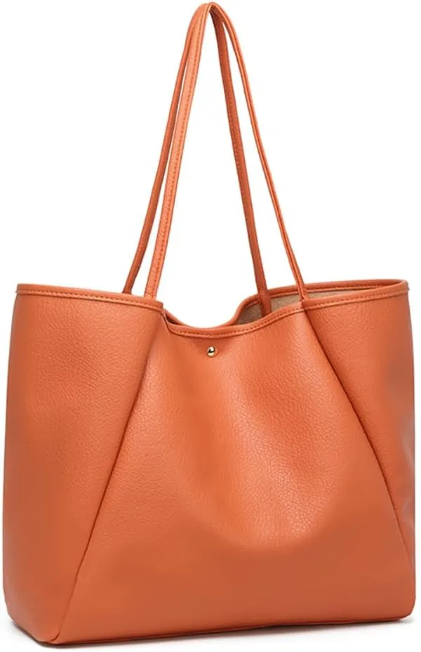 Dreubea Large Leather Tote Bag for Women - Big Work Bag, Spacious Minimalist Handbag, Stylish Laptop Tote for Travel & Office