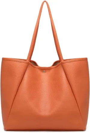 Dreubea Large Leather Tote Bag for Women - Big Work Bag, Spacious Minimalist Handbag, Stylish Laptop Tote for Travel & Office