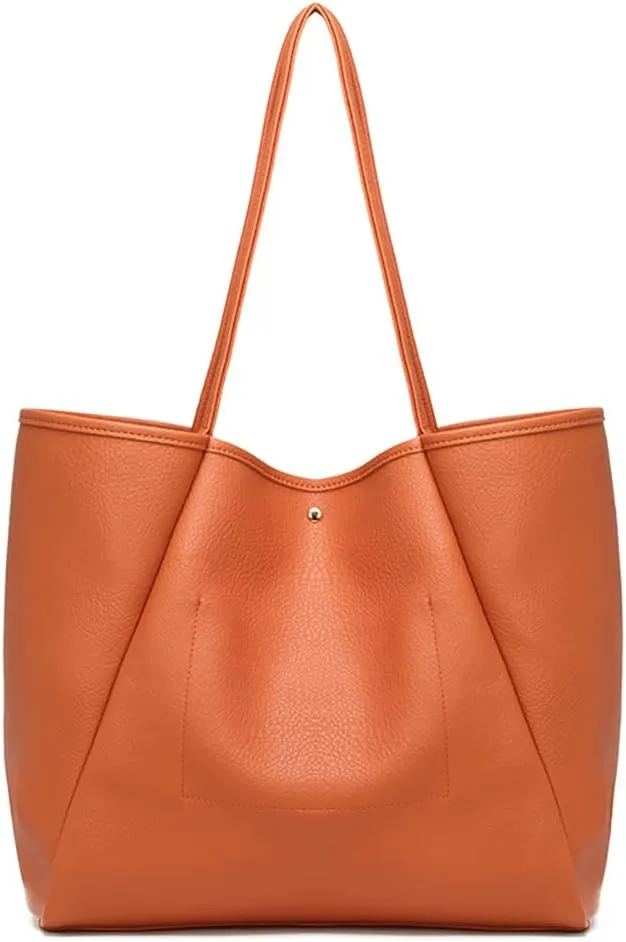Dreubea Large Leather Tote Bag for Women - Big Work Bag, Spacious Minimalist Handbag, Stylish Laptop Tote for Travel & Office