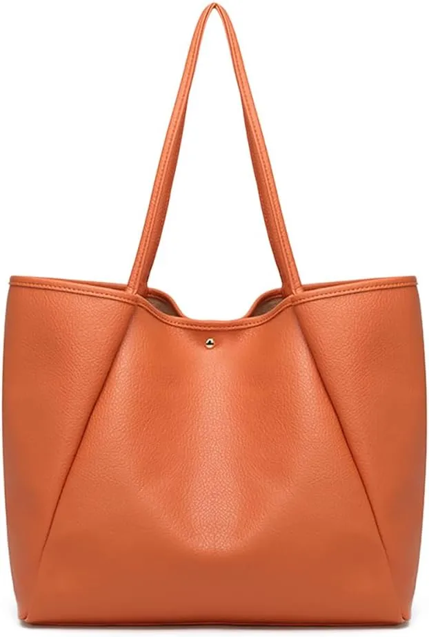 Dreubea Large Leather Tote Bag for Women - Big Work Bag, Spacious Minimalist Handbag, Stylish Laptop Tote for Travel & Office
