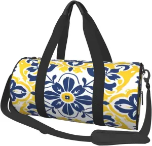 Duffel Bag for Gym Travel Storage Luggage Bag Moroccan Tiles Yellow Damask Sport Duffle Bag With Zipper Weekender Bag
