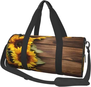 Duffel Bag for Gym Travel Storage Luggage Bag Sunflower On Wooden Board Sport Duffle Bag With Zipper Weekender Bag