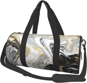 Duffel Bag for Gym Travel Storage Luggage Bag White Golden Black Marble Print Sport Duffle Bag With Zipper Weekender Bag