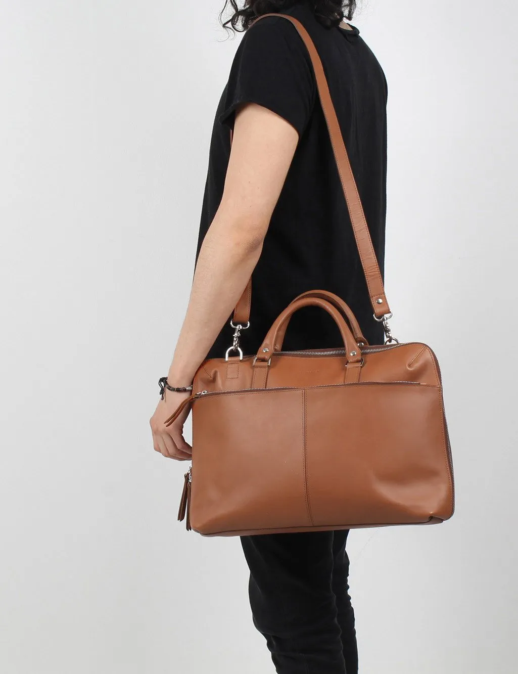 Dustin Ultimate Brown Cognac Briefcase - (Leather) 15" Sandqvist Discounted shipping