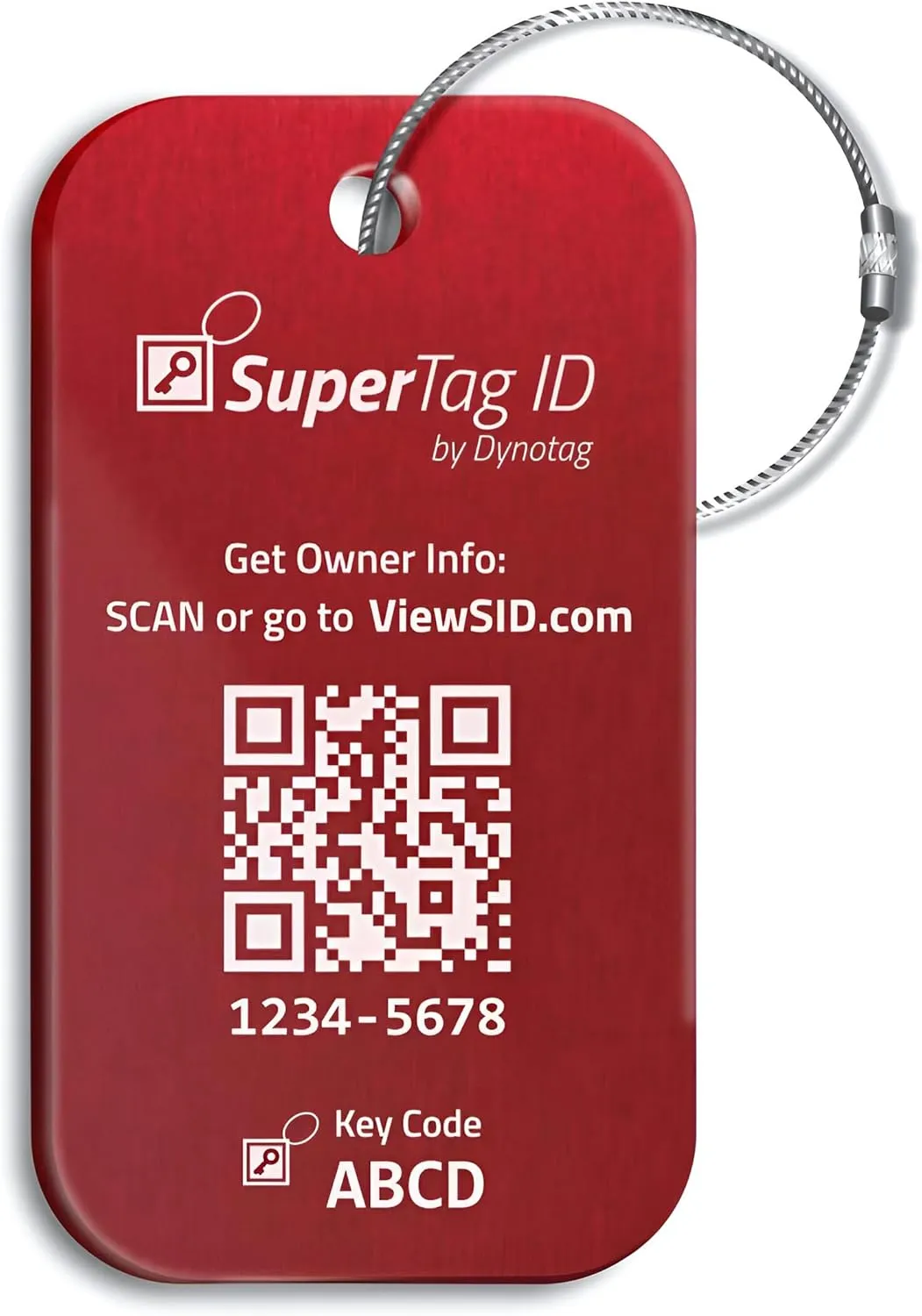 Dynotag® Sentry Series Solid Metal Web Enabled Smart Luggage Tag ID   Steel Loop, Anodized Aluminum with DynoIQ™ & Lifetime Recovery Service (Ruby Red)