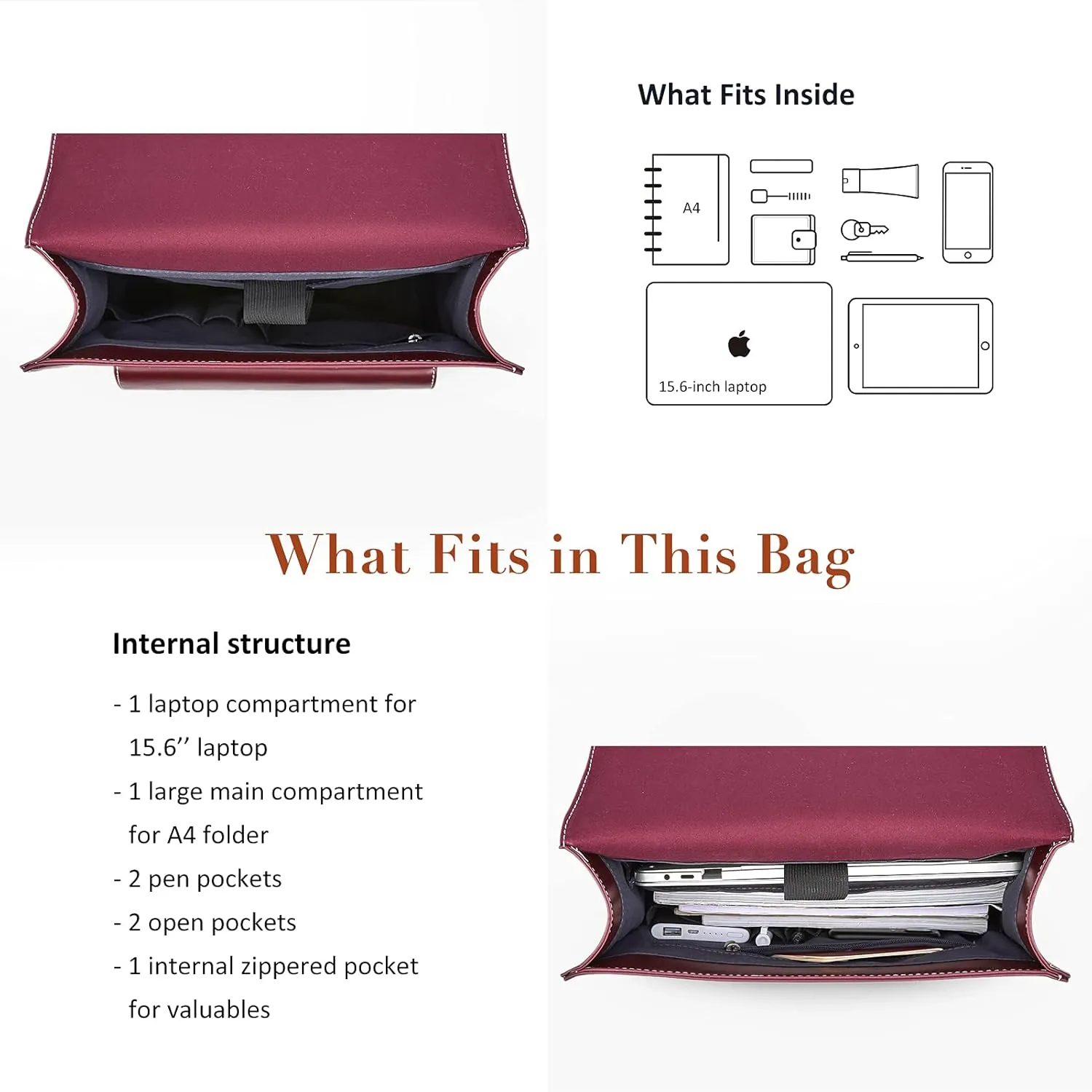 ECOSUSI Laptop Backpack for Women PU Leather Backpack Vintage for Laptop 15.6 inches Computer Bag College Bookbag