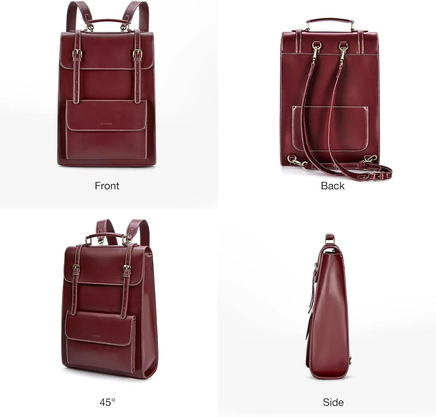 ECOSUSI Laptop Backpack for Women PU Leather Backpack Vintage for Laptop 15.6 inches Computer Bag College Bookbag