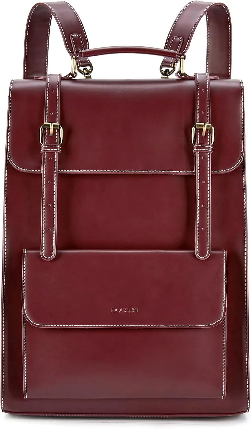 ECOSUSI Laptop Backpack for Women PU Leather Backpack Vintage for Laptop 15.6 inches Computer Bag College Bookbag