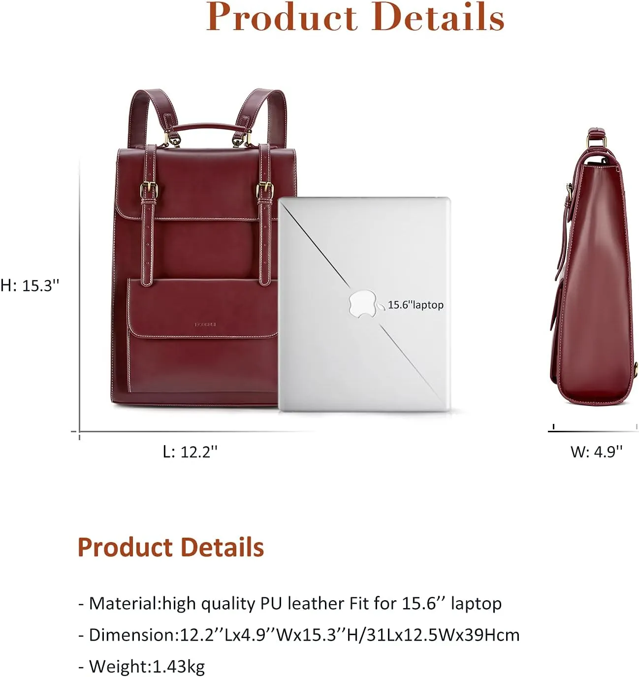 ECOSUSI Laptop Backpack for Women PU Leather Backpack Vintage for Laptop 15.6 inches Computer Bag College Bookbag
