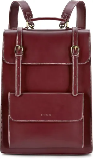 ECOSUSI Laptop Backpack for Women PU Leather Backpack Vintage for Laptop 15.6 inches Computer Bag College Bookbag