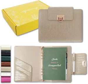 EGOSUNNY Luxury 5.8" x 8.3" Crocodile-Textured Leather A5 Undated Planner Cover with 80 Sheets, Dividers, Metal Ballpoint Pen, Refillable 6-Ring Journal, Birthday and Mother's Day Gift